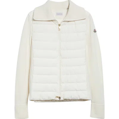 Moncler Mixed Media Quilted Zip Puffer Cardigan In Orange