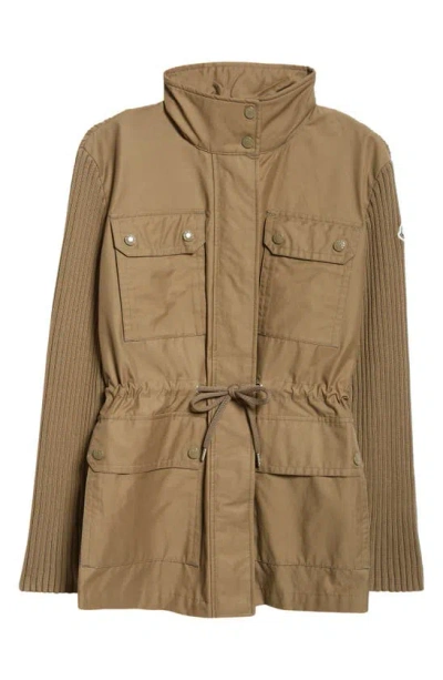Moncler Mixed Media Utility Jacket In Deep Yellow Olive