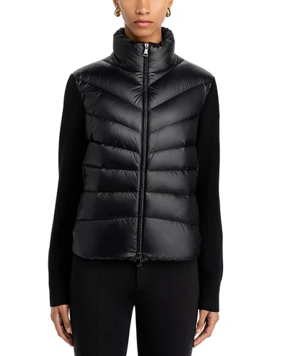 Moncler Womens Black Funnel-neck Brand-patch Regular-fit Shell-down Jacket