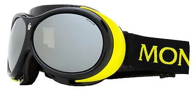 Pre-owned Moncler Ml0130a Vaporice Ski Goggles 39c Black/yellow In Gray/silver Mirror