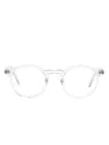 Moncler Logo-plaque Round-frame Glasses In Silver