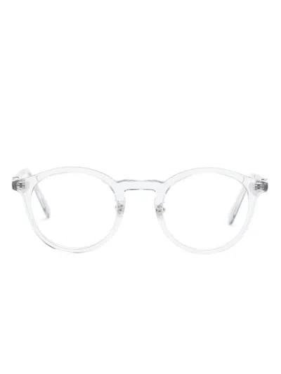 Moncler Logo-plaque Round-frame Glasses In Silver