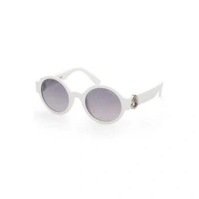 Pre-owned Moncler Mo-21748 Women White Gray Sunglasses 100% Pantografato Round Eyeglasses