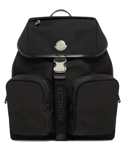 Moncler Nylon Backpack With Leather Inserts In Black