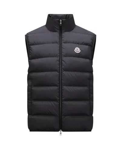 Moncler Mock Neck Logo Patch Down Gilet In Black