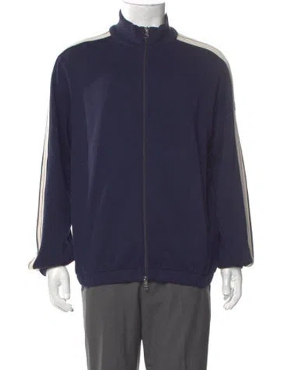 Pre-owned Moncler Mock Neck Long Sleeve Cardigan In Blue