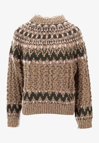 Moncler Mock-neck Jacquard Wool Sweater In Neutral