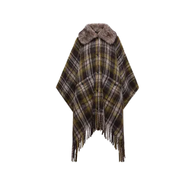 Moncler Cape Frangée En Mélange De Mohair, D'alpaga Et De Laine, Femme, Marron, Taille: Uni In Brown