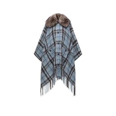 Moncler Cape À Carreaux En Mélange De Mohair, D'alpaga Et De Laine, Femme, Multicolore, Taille: Uni