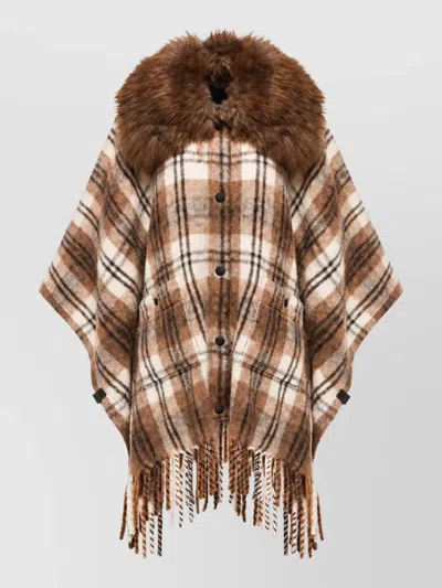 Moncler Mohair Alpaca Virgin Wool Cape In Brown