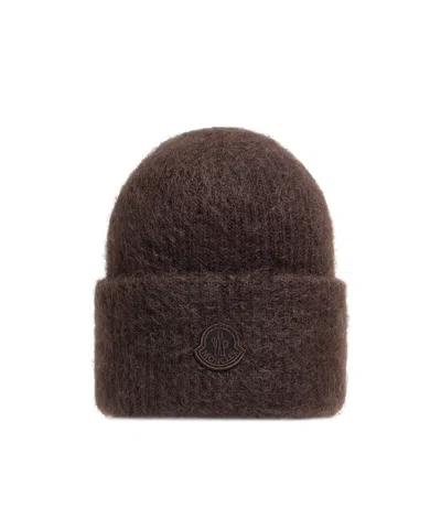Moncler Mohair  Wool Blend Beanie In Brown