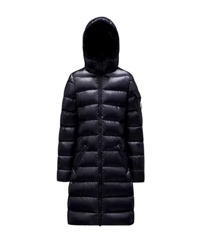 Moncler Moka Long Down Jacket In Blue