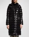 MONCLER MOKA SHINY FITTED PUFFER COAT WITH HOOD