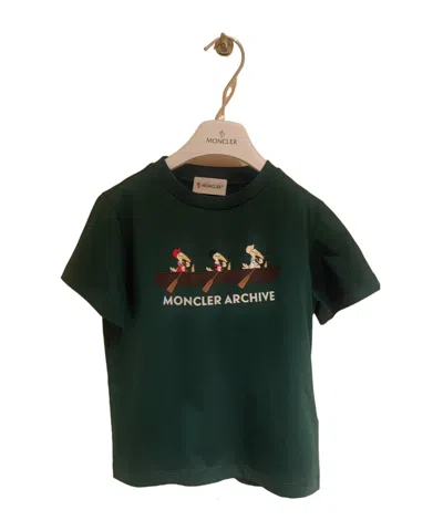 Moncler Kids' Mon Duck Logo Cotton T-shirt In Green