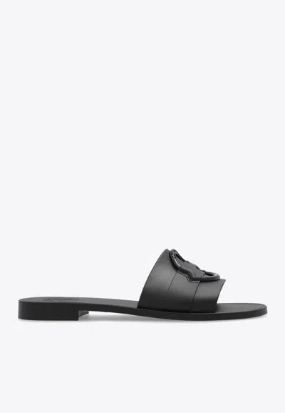 Moncler Mon Logo Embossed Flat Sandals In Black