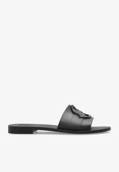 Moncler Mon Logo Rubber Slides In Black