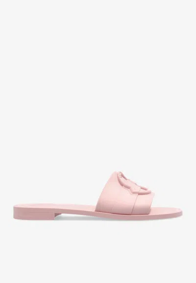 Moncler Mon Logo Rubber Slides In Pink