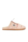 Moncler Mon Pocket Slippers With Soft Padded Design And Logo Patch In Pink