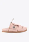 Moncler Mon Pocket Slippers With Soft Padded Design And Logo Patch In Pink