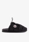Moncler Mon Pocket Padded Leather Slippers In Black