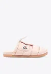Moncler Mon Pocket Slippers With Soft Padded Design And Logo Patch In Pink