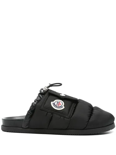 Moncler Women Mon Pocket Padded Leather And Nylon Mule In Black