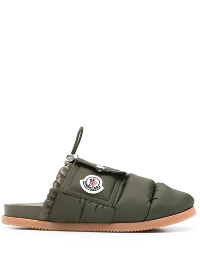 Moncler Mon Pocket Slippers In Dark Green