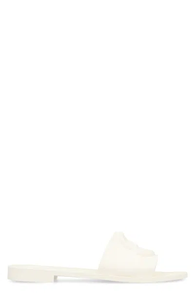 Moncler White Rubber Slippers In Multi