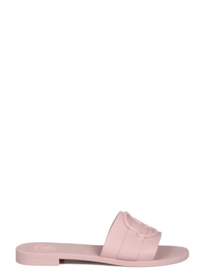 Moncler Mon Logo Embossed Flat Sandals In Pink