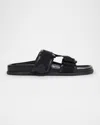 Moncler Mon Summer Leather Crisscross Sandals In Black