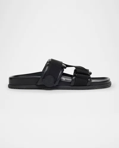 Moncler Mon Summer Leather Crisscross Sandals In Black