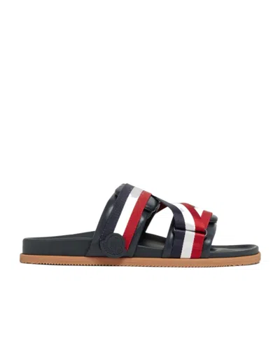 Moncler Mon Summer Nappa Leather Sliders In Blue