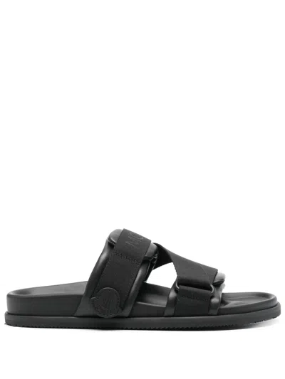 Moncler Mon Summer Leather Sandals With Nylon Details In Black