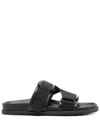 Moncler Mon Summer Leather Sandals With Nylon Details In Black