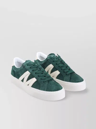 Moncler Monaco 2 Suede Leather Sneakers In Green