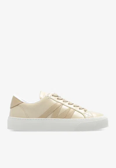 Moncler Monaco Leather Low-top Sneakers In Beige