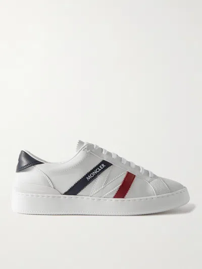 Moncler Monaco White Low Top Sneakers With Tricolor Stripes And Logo In Faux Leather Woman