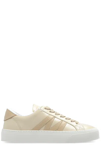 Moncler Monaco Leather Low-top Sneakers In Beige
