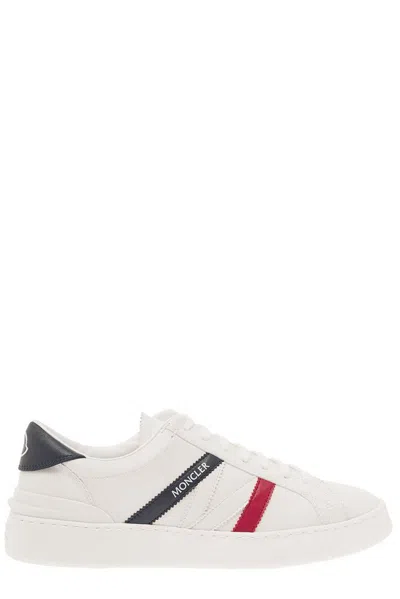 Moncler Monaco White Low Top Trainers With Tricolor Bands In Polyamide Man