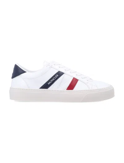 Moncler Monaco M Striped Leather Sneakers In White