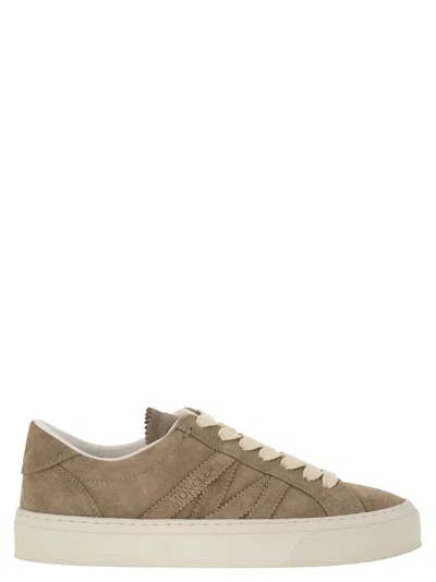 Moncler Monaco Suede Low-top Sneakers In Beige