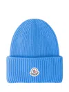 Moncler Blue Wool Beanie Hat With Logo In Blue