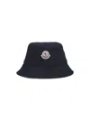 Moncler Bucket Hat With Multicolor Logo Patch In Blue
