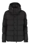 Moncler Long Little Down Jacket With Square Quilting And Hood In Black