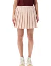 Moncler Checked Pleated Mid Rise Cotton Polyester Skirt In Metallic