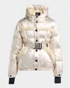 Moncler Mondim Metallic Hooded Down Jacket With Shearling Trim In Nude
