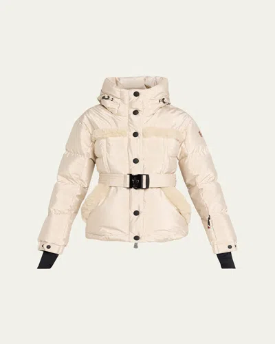 Moncler Mondim Metallic Hooded Down Jacket With Shearling Trim In Neutral