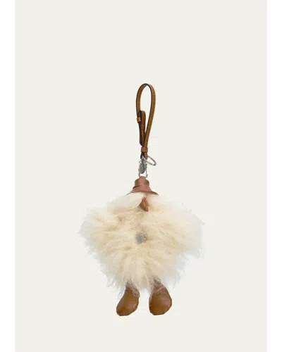 Moncler Monduck Key Ring In Faux Fur In Beige