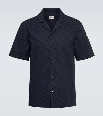 Moncler Navy Monogram Print Shirt In Multi