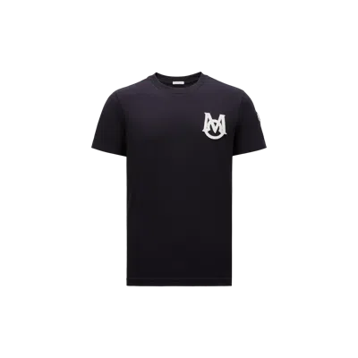 MONCLER MONOGRAM COTTON T-SHIRT, MEN, BLUE, SIZE: XXL